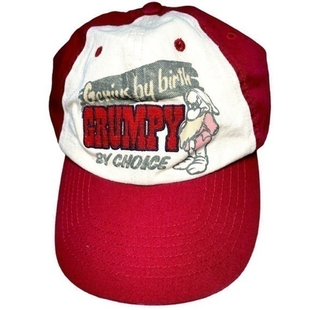 DISNEY DISNEYLAND “GENUIS BY BIRTH GRUMP BY CHOICE” DARK RED HAT